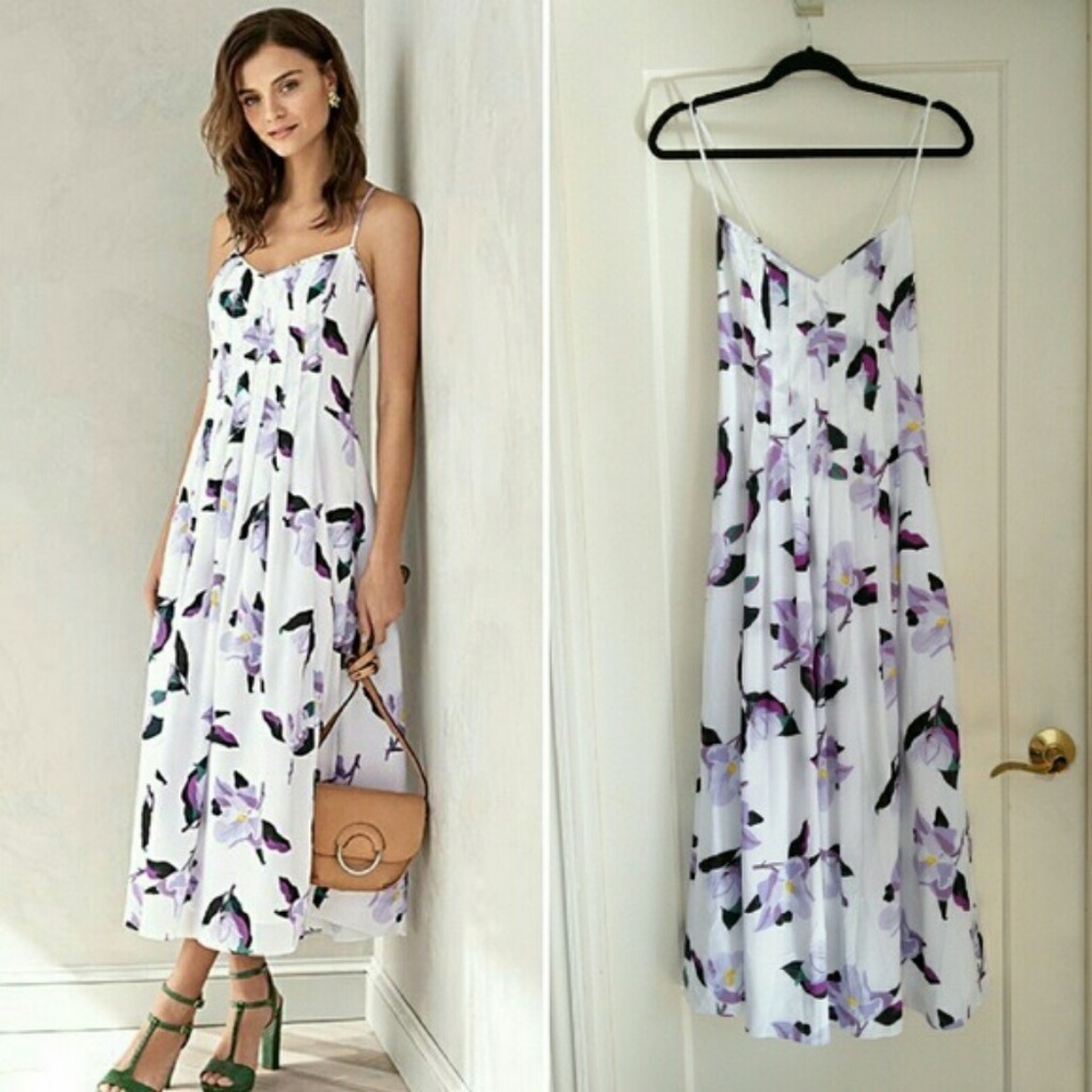 Banana Republic Floral Pintuck Dress in Cocoon